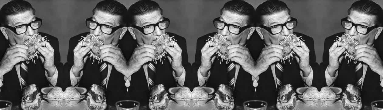 Howard Jarvis, co-author of Prop 13, eating a sandwich, repeated six times